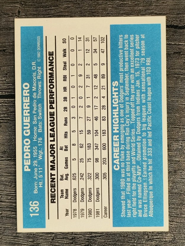 1982 Donruss #136 Pedro Guerrero
