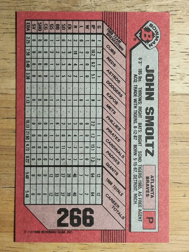 1989 Bowman #266 John Smoltz RC