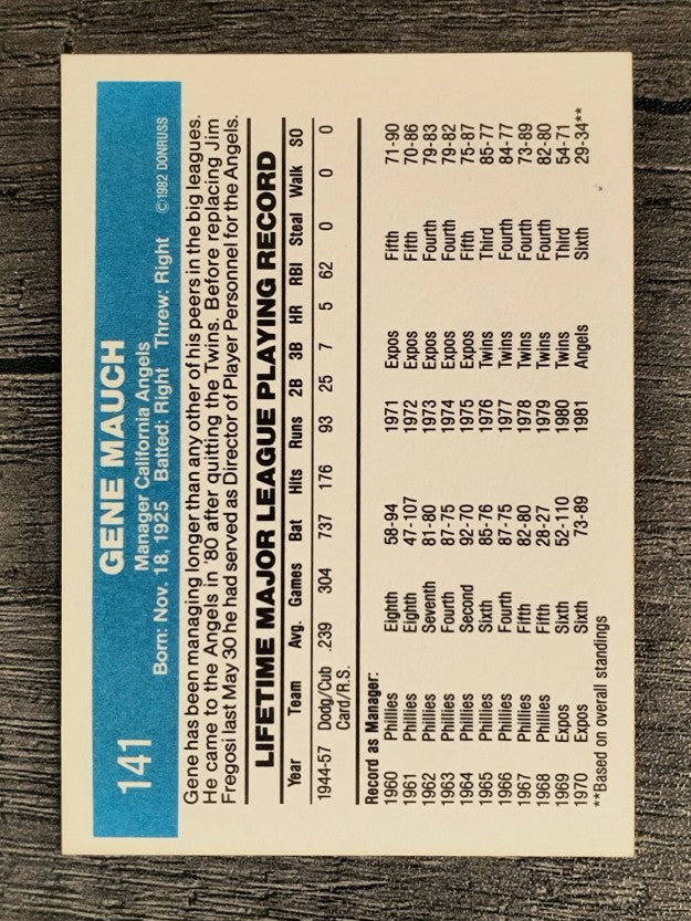 1982 Donruss #141 Gene Mauch MG