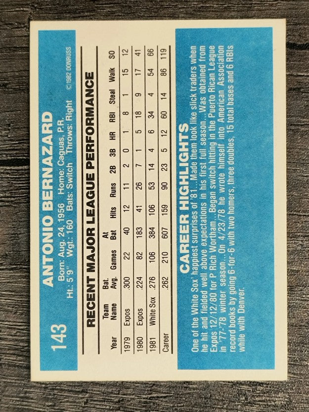 1982 Donruss #143 Tony Bernazard