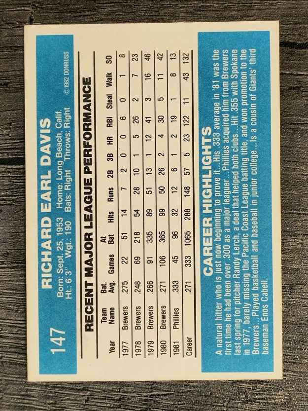 1982 Donruss #147 Dick Davis