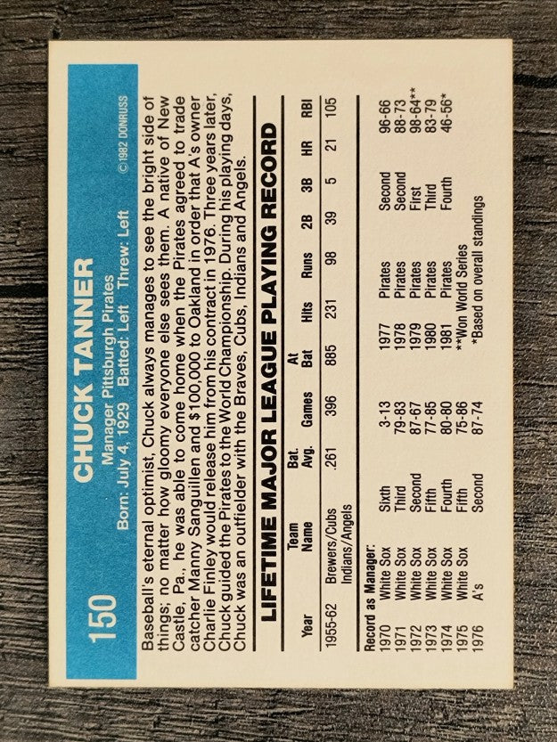 1982 Donruss #150 Chuck Tanner MG