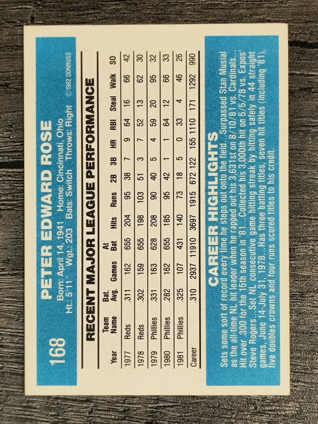 1982 Donruss #168 Pete Rose (EXMT)