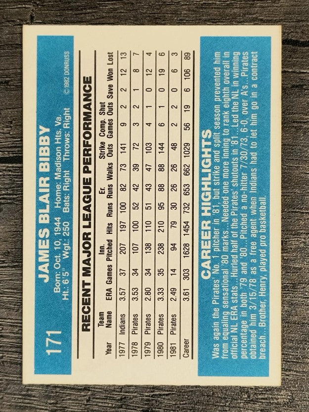 1982 Donruss #171 Jim Bibby