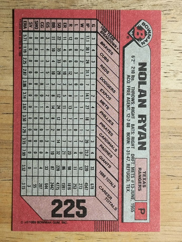 1989 Bowman #225 Nolan Ryan