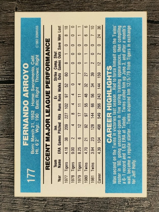 1982 Donruss #177 Fernando Arroyo