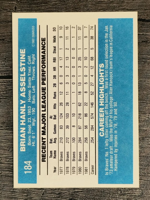 1982 Donruss #184 Brian Asselstine
