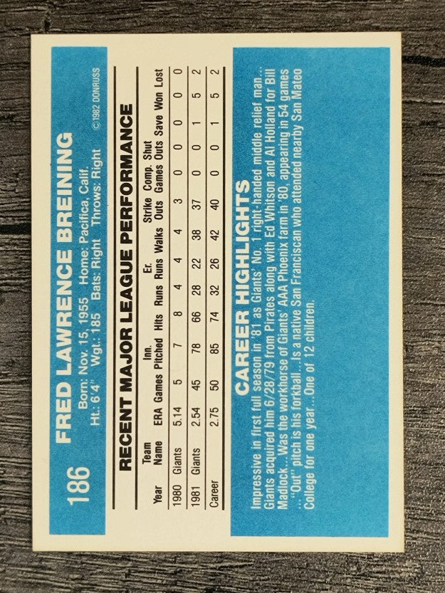 1982 Donruss #186 Fred Breining
