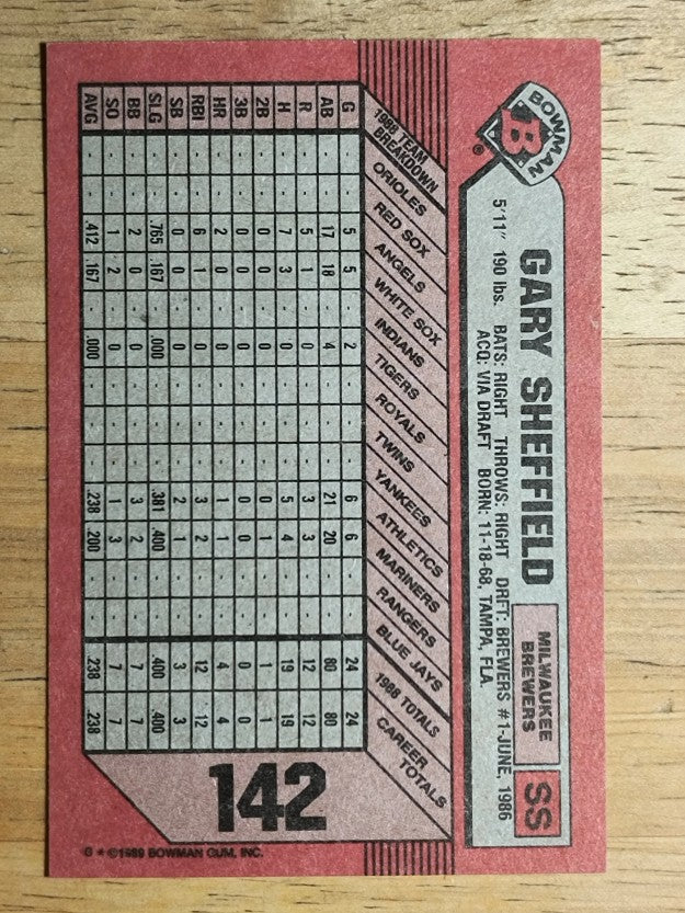 1989 Bowman #142 Gary Sheffield RC