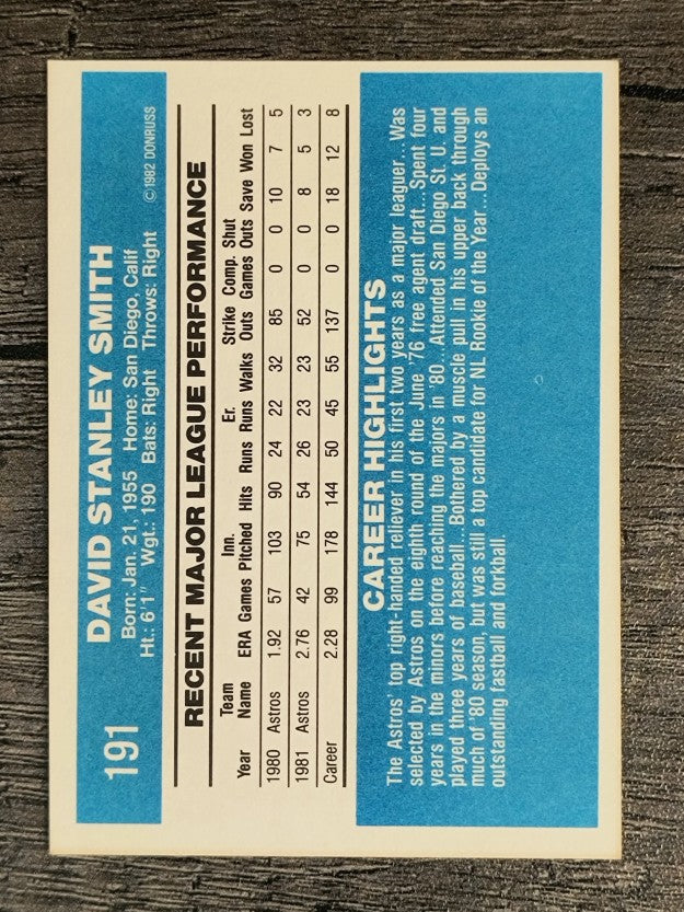 1982 Donruss #191 Dave Smith