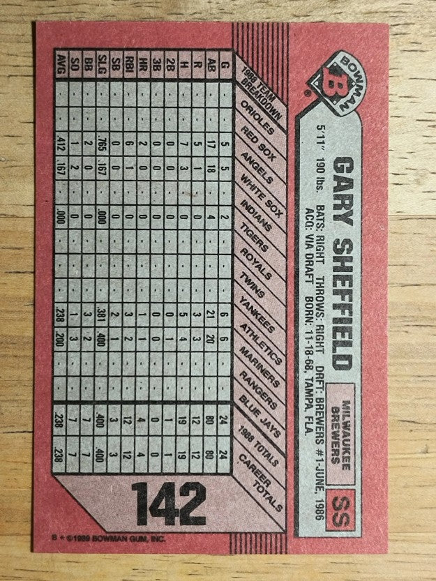 1989 Bowman #142 Gary Sheffield RC