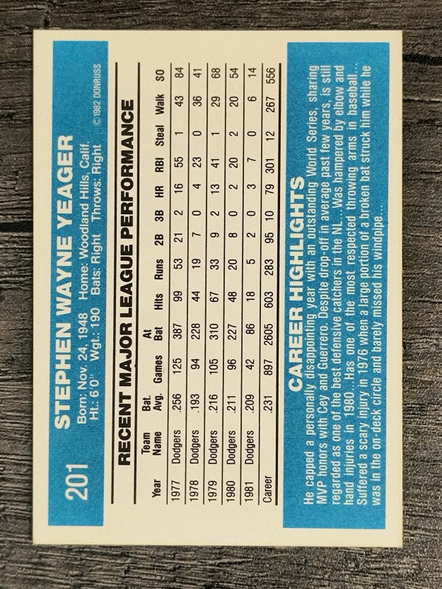 1982 Donruss #201 Steve Yeager