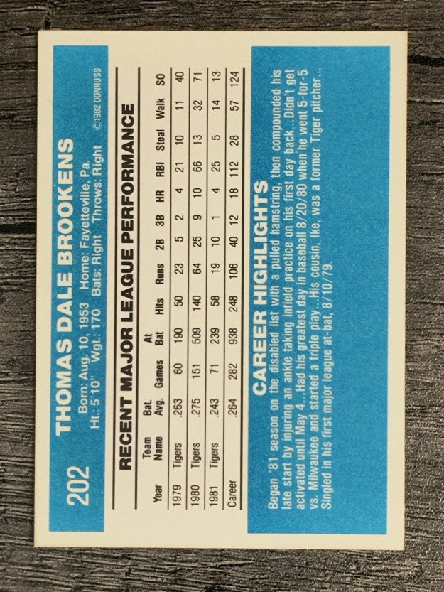 1982 Donruss #202 Tom Brookens