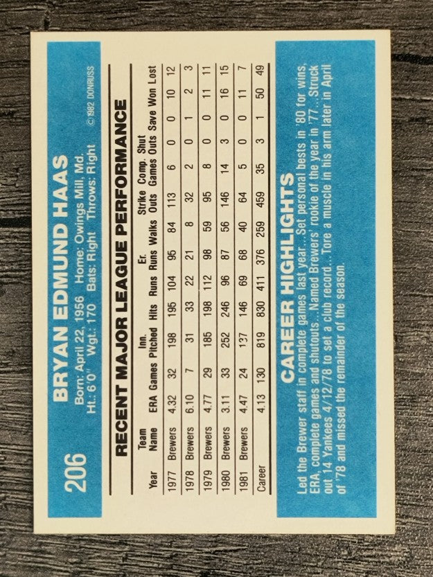 1982 Donruss #206 Moose Haas