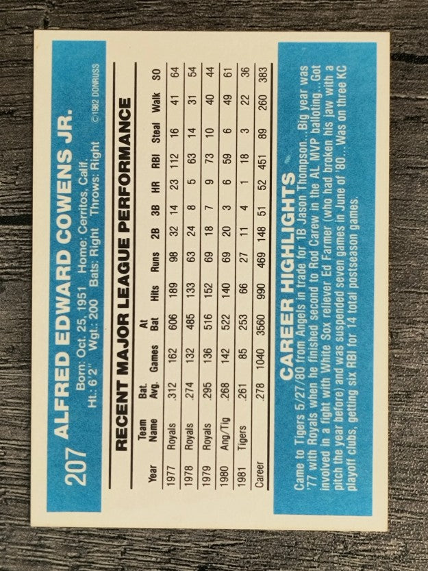 1982 Donruss #207 Al Cowens