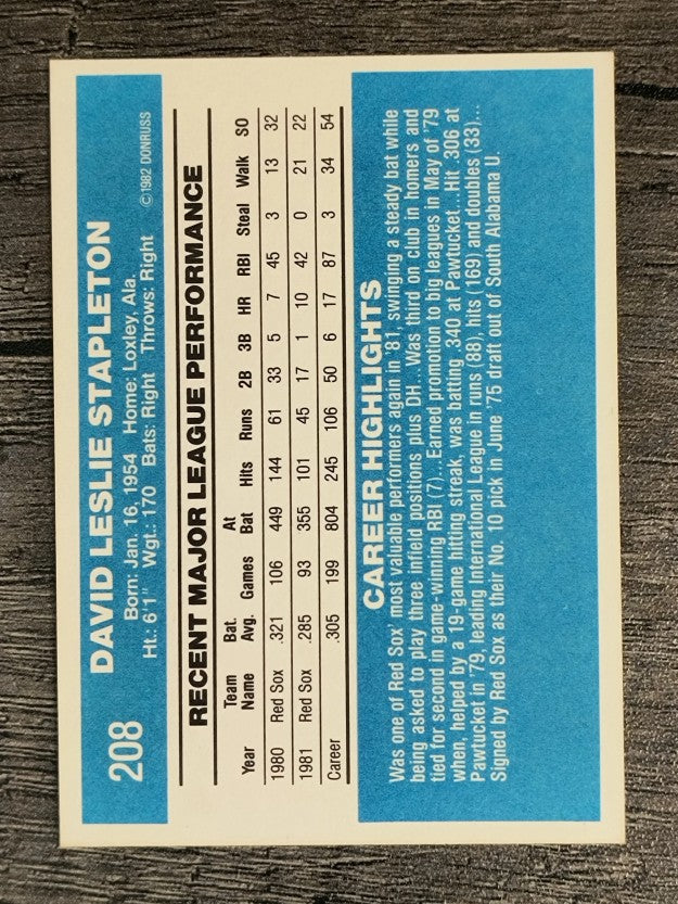 1982 Donruss #208 Dave Stapleton