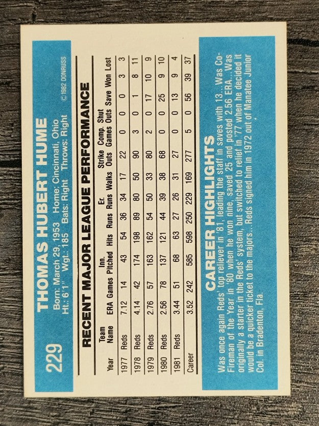 1982 Donruss #229 Tom Hume