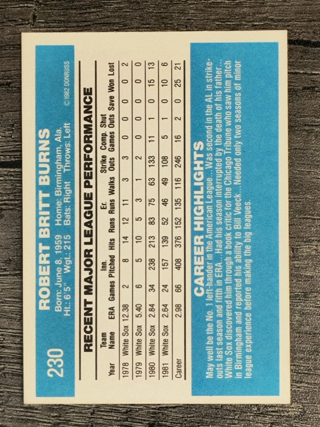 1982 Donruss #230 Britt Burns