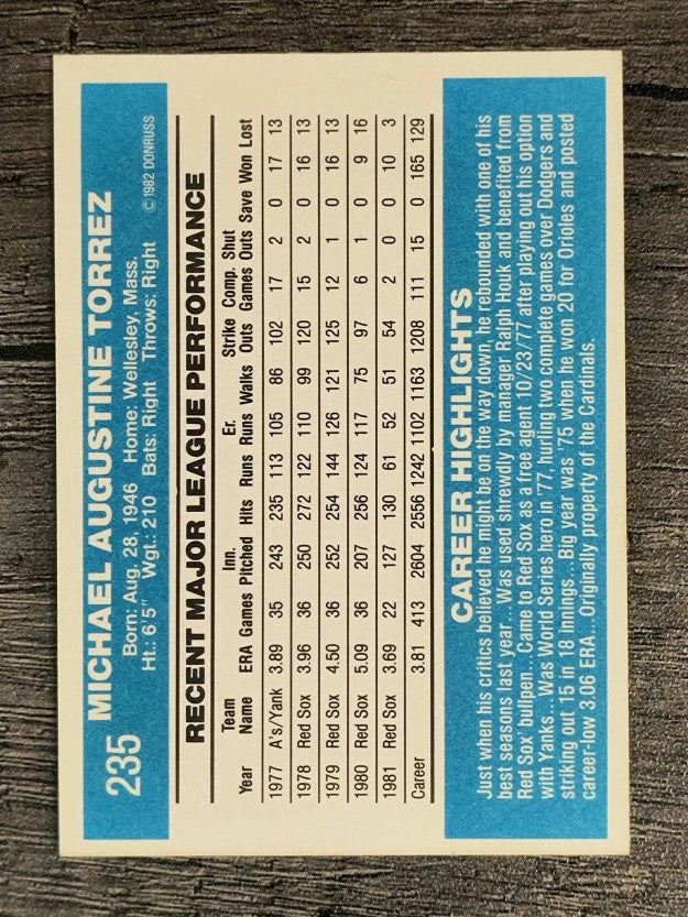 1982 Donruss #235 Mike Torrez