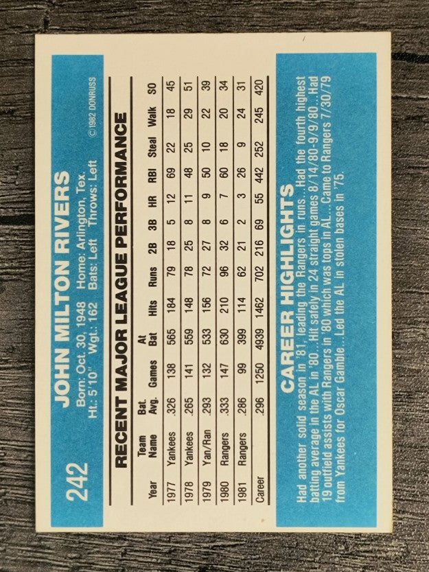 1982 Donruss #242 Mickey Rivers