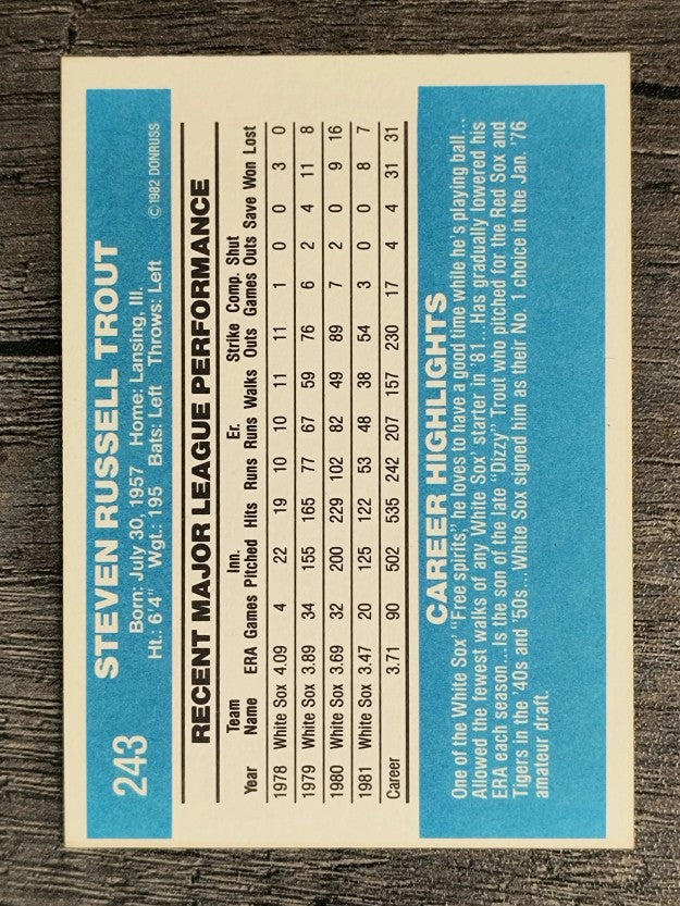1982 Donruss #243 Steve Trout
