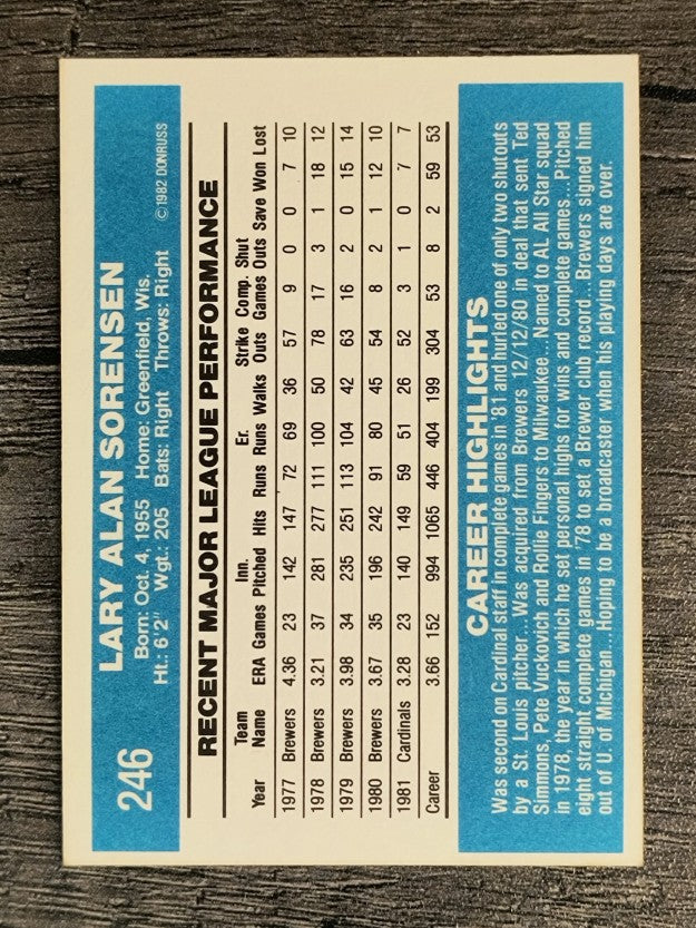 1982 Donruss #246 Lary Sorensen