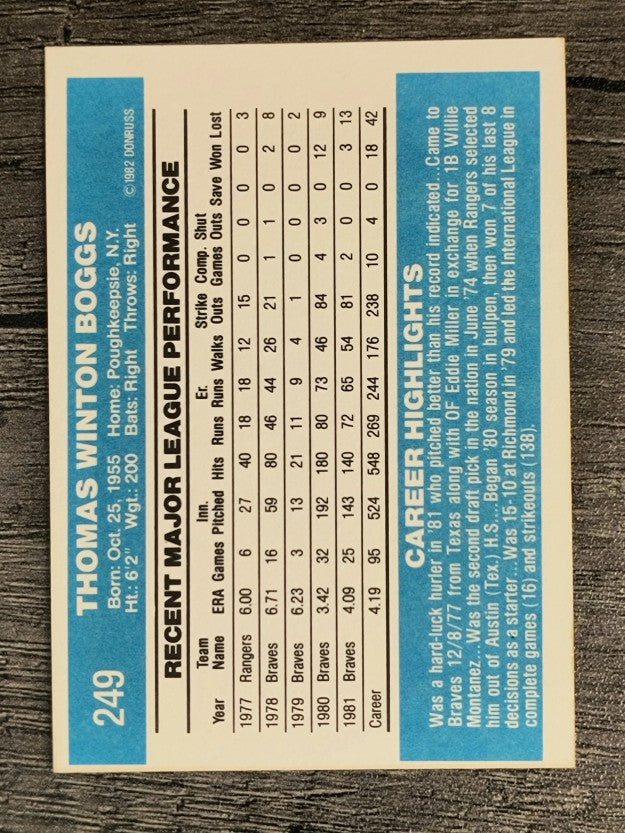 1982 Donruss #249 Tommy Boggs