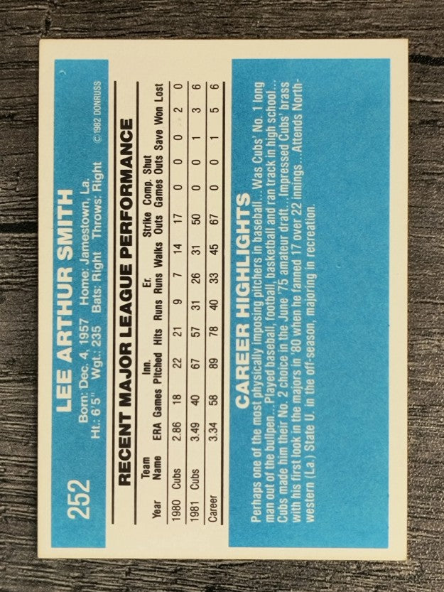 1982 Donruss #252 Lee Smith RC