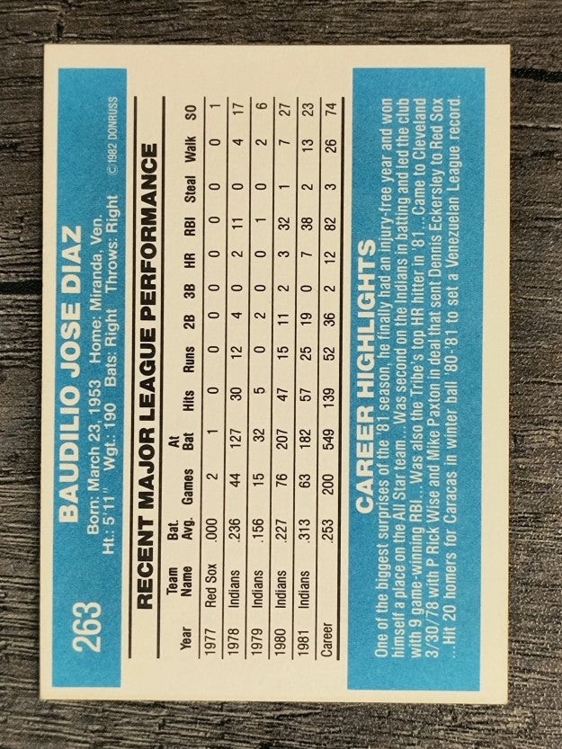 1982 Donruss #263 Bo Diaz