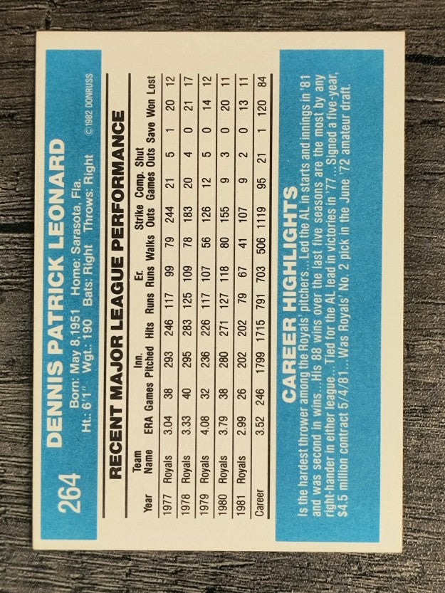 1982 Donruss #264 Dennis Leonard