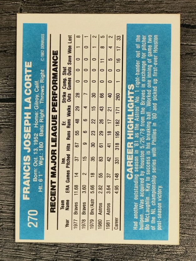 1982 Donruss #270 Frank LaCorte