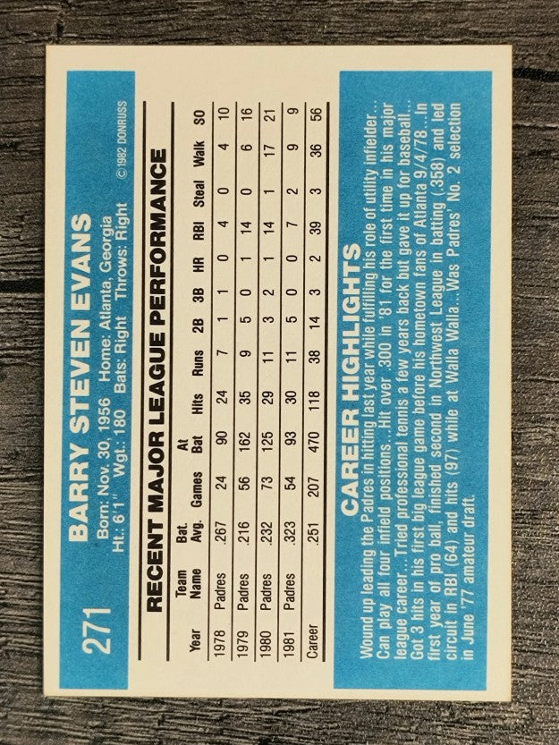 1982 Donruss #271 Barry Evans