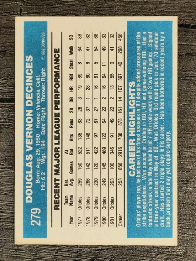 1982 Donruss #279 Doug DeCinces
