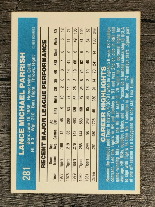 1982 Donruss #281 Lance Parrish