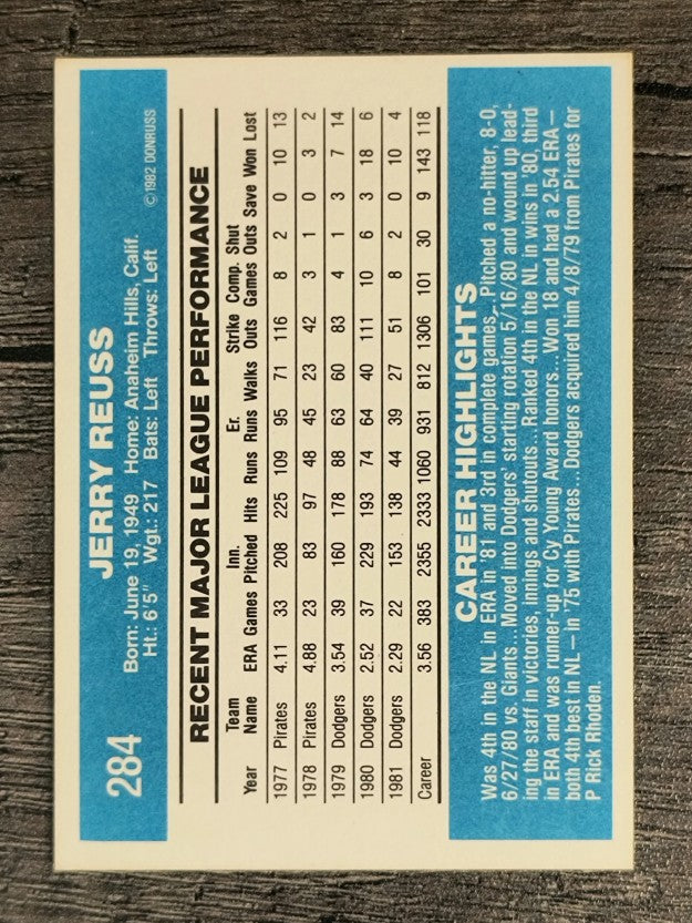 1982 Donruss #284 Jerry Reuss