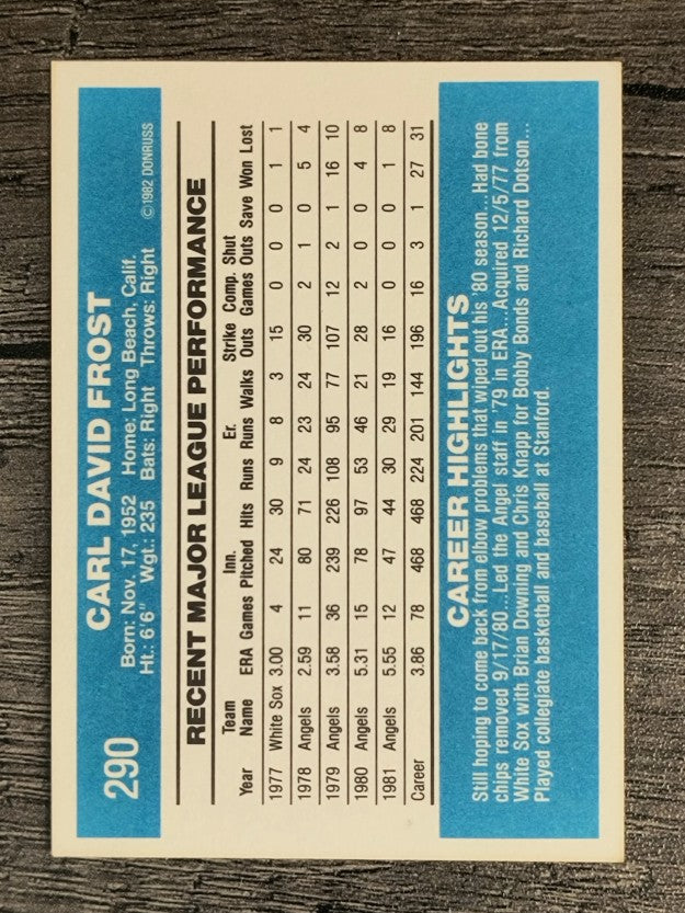 1982 Donruss #290 Dave Frost