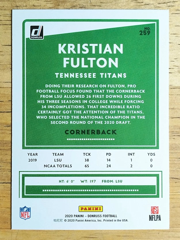 2020 Donruss #259 Kristian Fulton RC