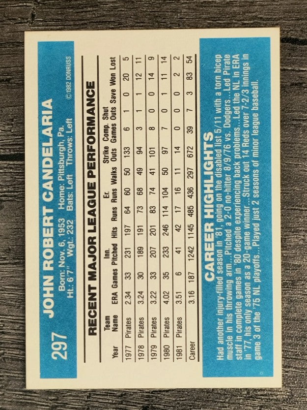 1982 Donruss #297 John Candelaria