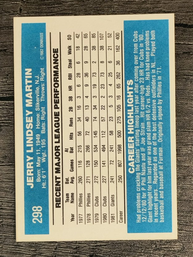 1982 Donruss #298 Jerry Martin