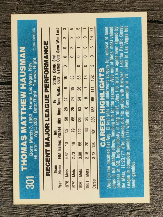 1982 Donruss #301 Tom Hausman