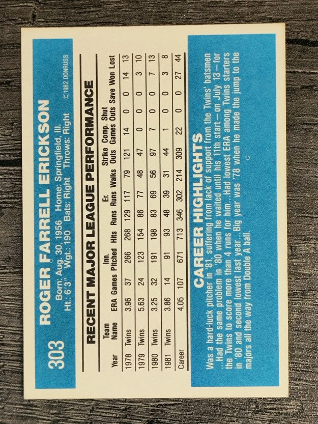 1982 Donruss #303 Roger Erickson