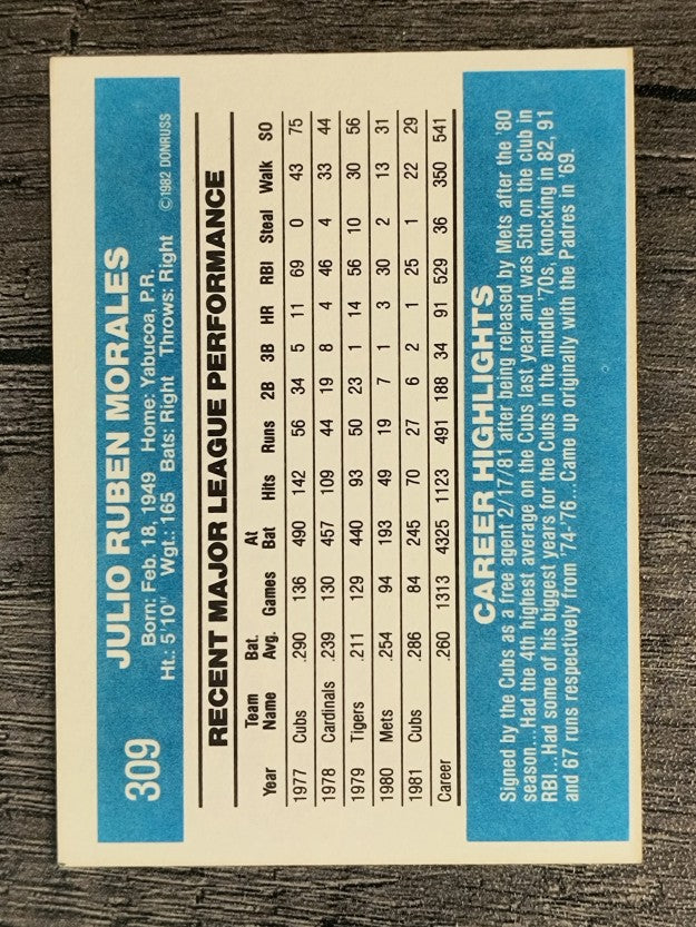 1982 Donruss #309 Jerry Morales