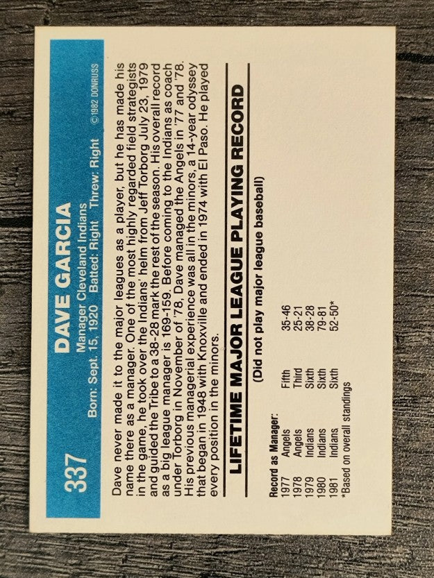 1982 Donruss #337 Dave Garcia MG