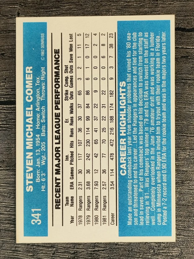 1982 Donruss #341 Steve Comer
