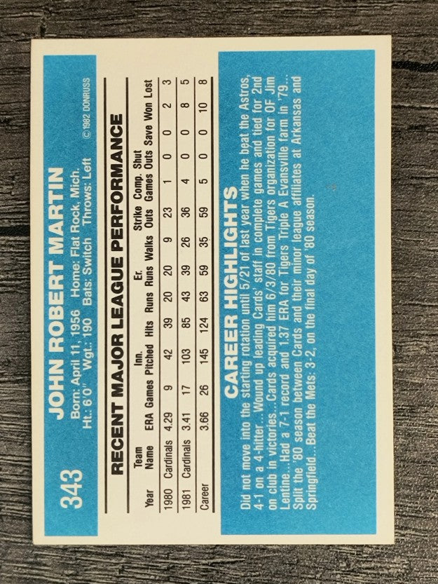 1982 Donruss #343 John Martin RC