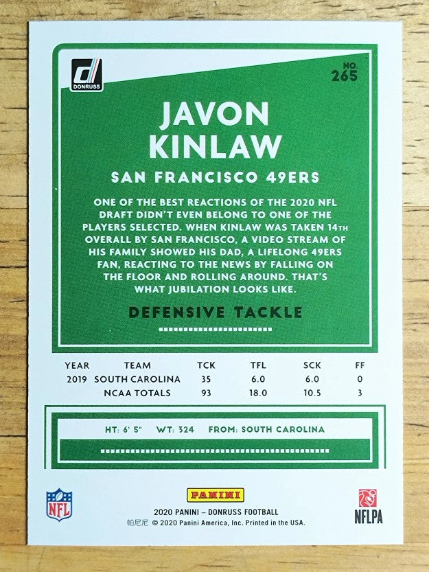 2020 Donruss #265 Javon Kinlaw RC