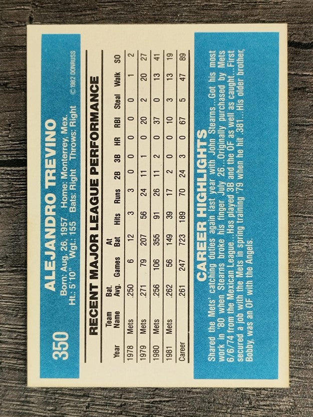 1982 Donruss #350 Alex Trevino
