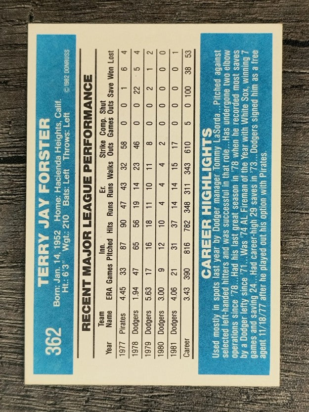 1982 Donruss #362 Terry Forster