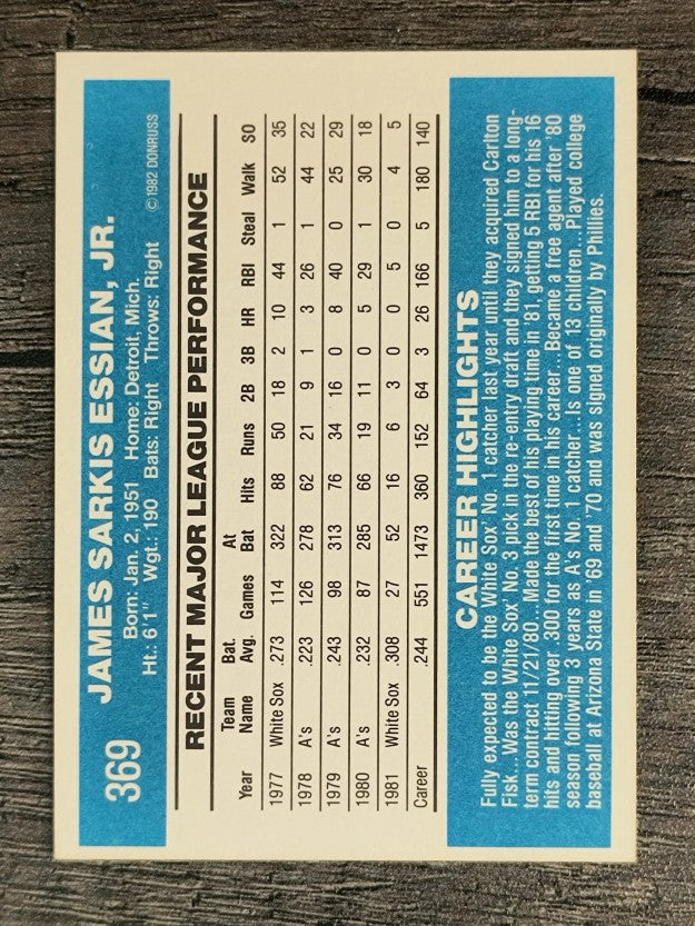 1982 Donruss #369 Jim Essian