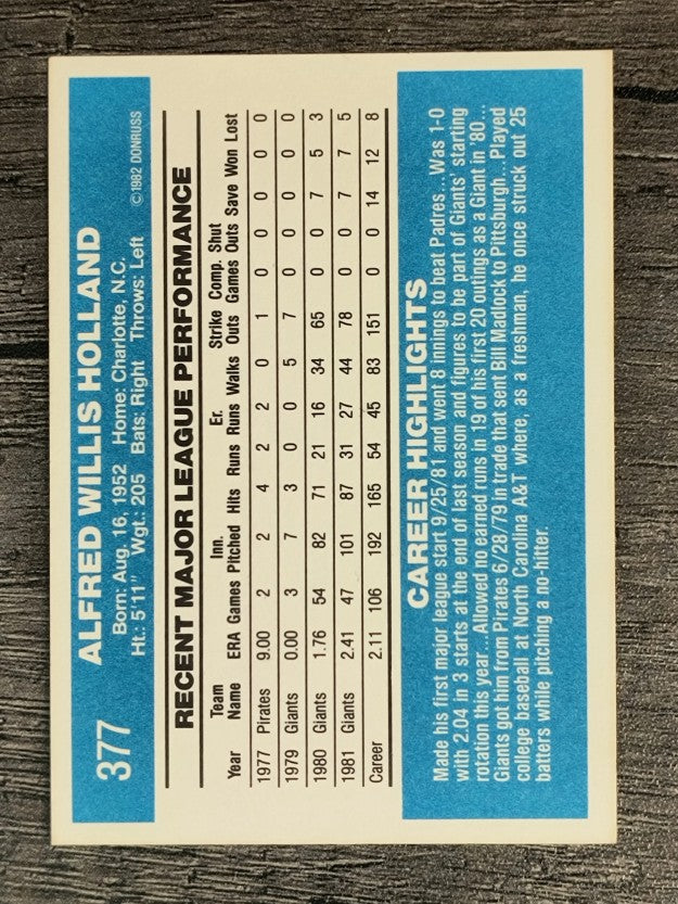 1982 Donruss #377 Al Holland